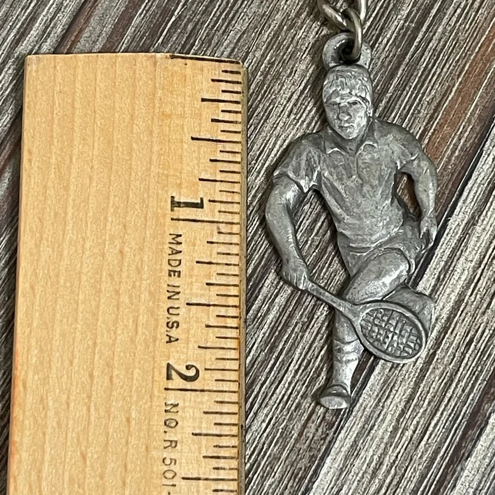 Vintage Radcliffe Pewter 1983 Tennis Male Player Keychain I Love Tennis P Davis